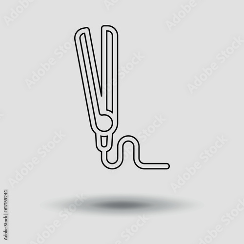 Hair straightener icon. Thin line. Vector on gray background