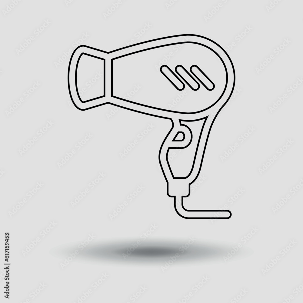 Hair dryer icon. Thin line. Vector on gray background Hair dryer icon. Thin line. Vector on gray background