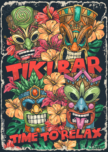 Summer tiki bar colorful poster