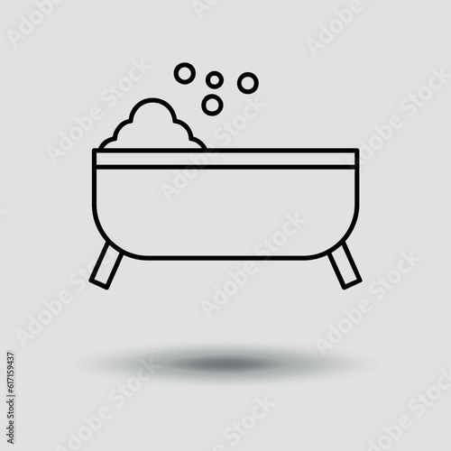 Bathtub sign illustration. Thin line. Vector on gray background