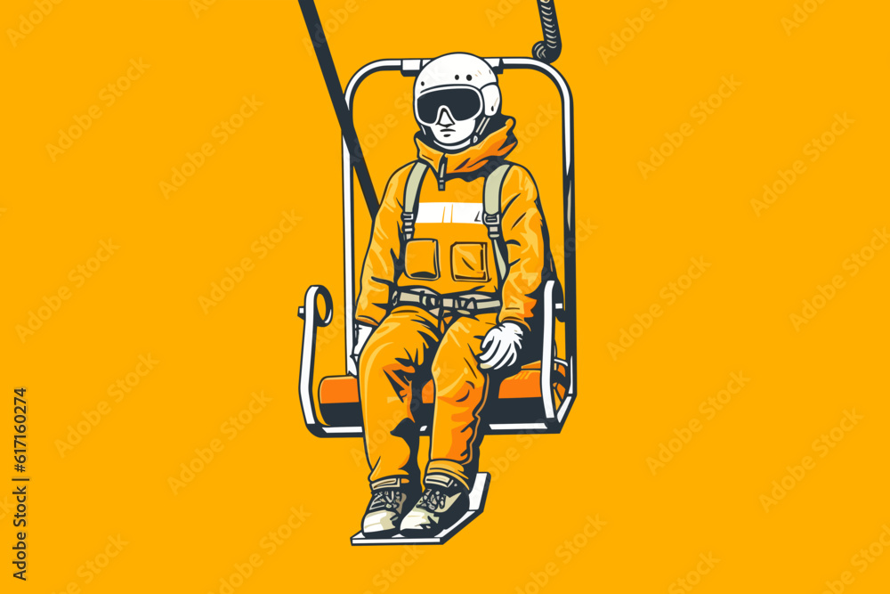 Handdrawn cartoon chair lift operator flat art Illustrations in