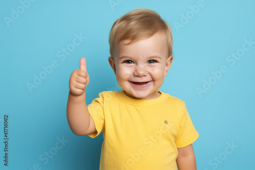 Happy kid thumbs up ai generated photo