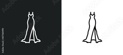 long black gown line icon in white and black colors. long black gown flat vector icon from long gown collection for web, mobile apps and ui.