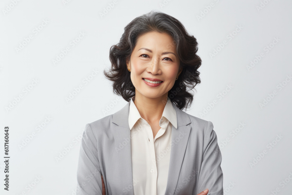 Beautiful person smiling in front of a white background ai generated Beautiful person smiling in front of a white background ai generated
