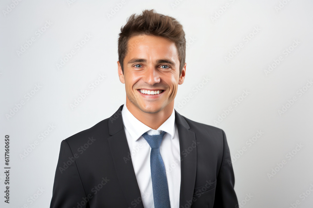 Beautiful person smiling in front of a white background ai generated Beautiful person smiling in front of a white background ai generated