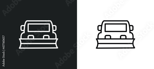 snowplow line icon in white and black colors. snowplow flat vector icon from snowplow collection for web, mobile apps and ui.