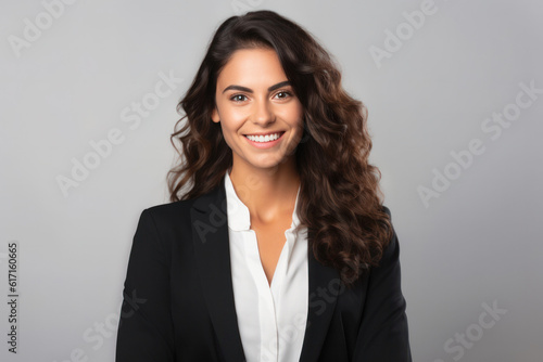 Beautiful person smiling in front of a white background ai generated