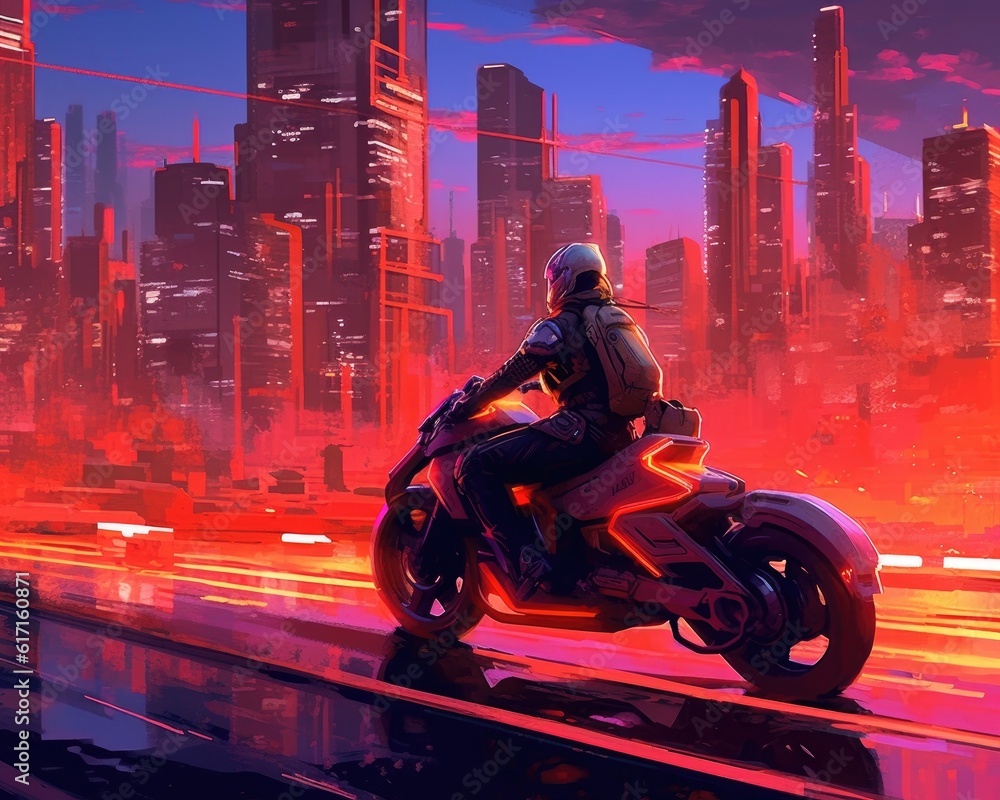 Golden hour witness neon rush's cyber chaos. (Illustration, Generative AI) Golden hour witness neon rush's cyber chaos. (Illustration, Generative AI)