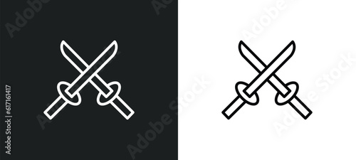 two katanas line icon in white and black colors. two katanas flat vector icon from two katanas collection for web, mobile apps and ui. photo