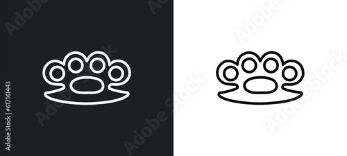 brass knuckles line icon in white and black colors. brass knuckles flat vector icon from brass knuckles collection for web, mobile apps and ui.