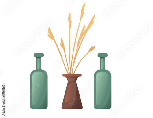 Set of glass vases green and brown color vector illustration isolated on white background