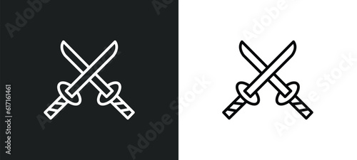 2 katanas line icon in white and black colors. 2 katanas flat vector icon from 2 katanas collection for web, mobile apps and ui.