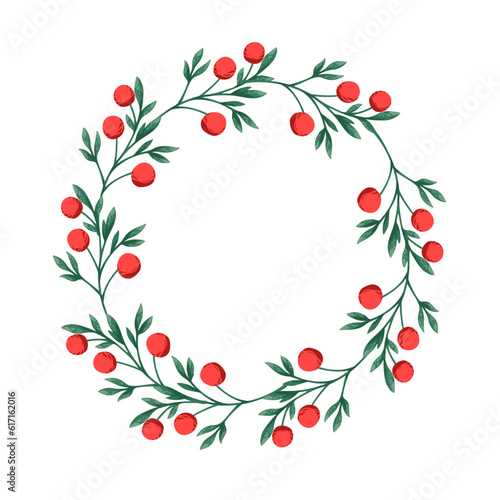 Merry Christmas wreath mistletoe with red berries vector illustration isolated on white background