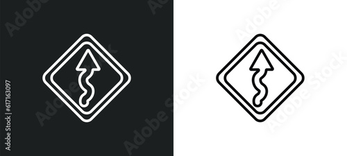 curvy road ahead line icon in white and black colors. curvy road ahead flat vector icon from curvy road ahead collection for web, mobile apps and ui.