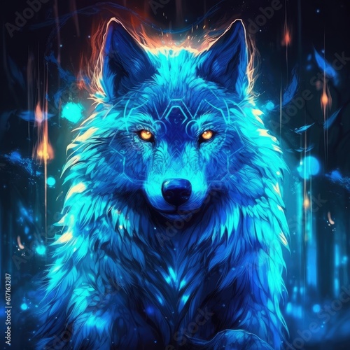 Fantasy wolf on a colorful background