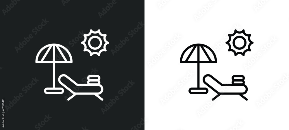 sun bath line icon in white and black colors. sun bath flat vector icon from sun bath collection for web, mobile apps and ui.