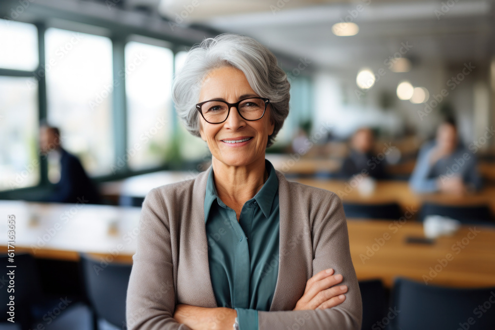 Fototapeta premium Beautiful positive office manager ai generated