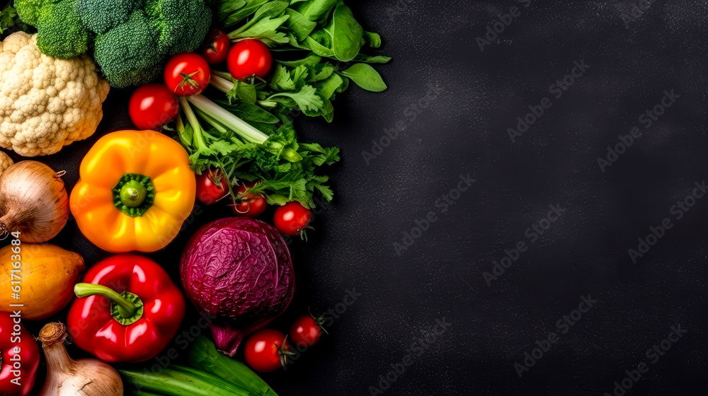 Background with healthy food vegetables and copy space for text, generative ai Background with healthy food vegetables and copy space for text, generative ai