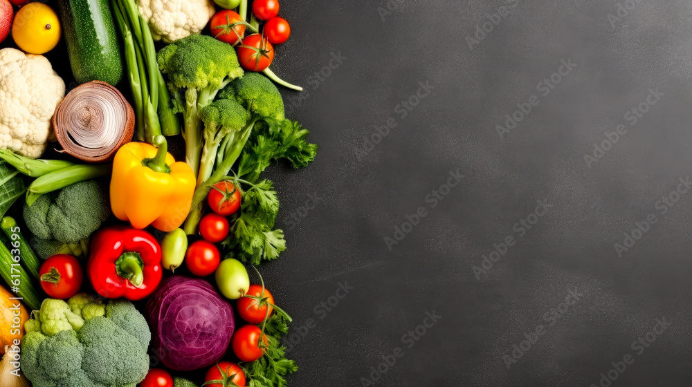 Background with healthy food vegetables and copy space for text, generative ai Background with healthy food vegetables and copy space for text, generative ai