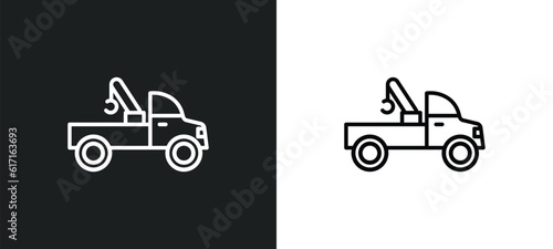 tow truck line icon in white and black colors. tow truck flat vector icon from tow truck collection for web, mobile apps and ui.