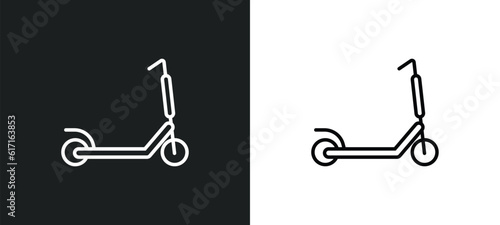kick scooter line icon in white and black colors. kick scooter flat vector icon from kick scooter collection for web, mobile apps and ui.