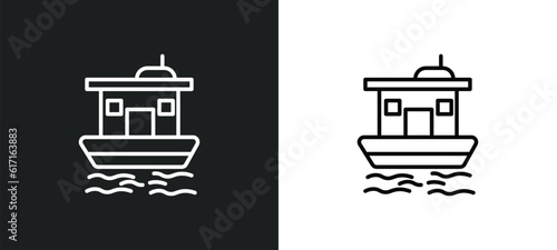 houseboat line icon in white and black colors. houseboat flat vector icon from houseboat collection for web, mobile apps and ui.