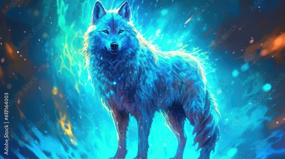 Fantasy wolf surrounded by star Fantasy wolf surrounded by star