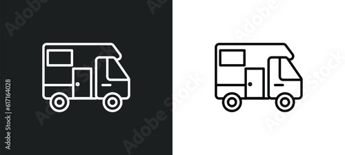camper car line icon in white and black colors. camper car flat vector icon from camper car collection for web, mobile apps and ui.