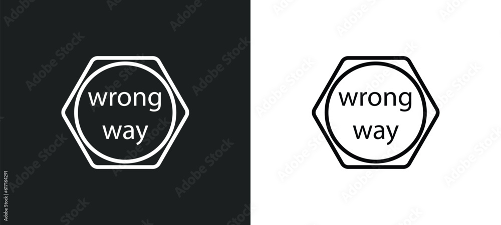 wrong way line icon in white and black colors. wrong way flat vector icon from wrong way collection for web, mobile apps and ui.