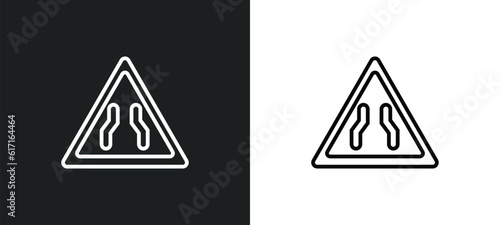 narrow road line icon in white and black colors. narrow road flat vector icon from narrow road collection for web, mobile apps and ui.