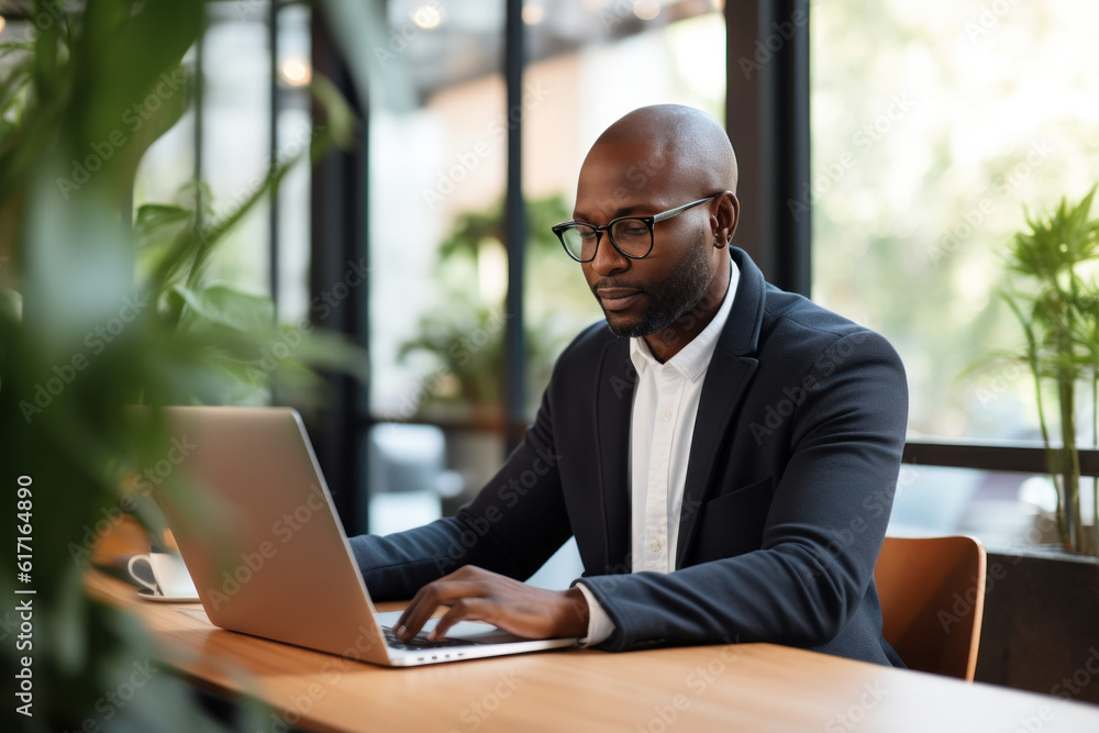 Fototapeta premium working behind your laptop ai generated