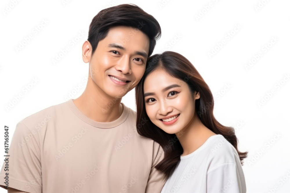 Happy couple in front of a white background ai generated Happy couple in front of a white background ai generated