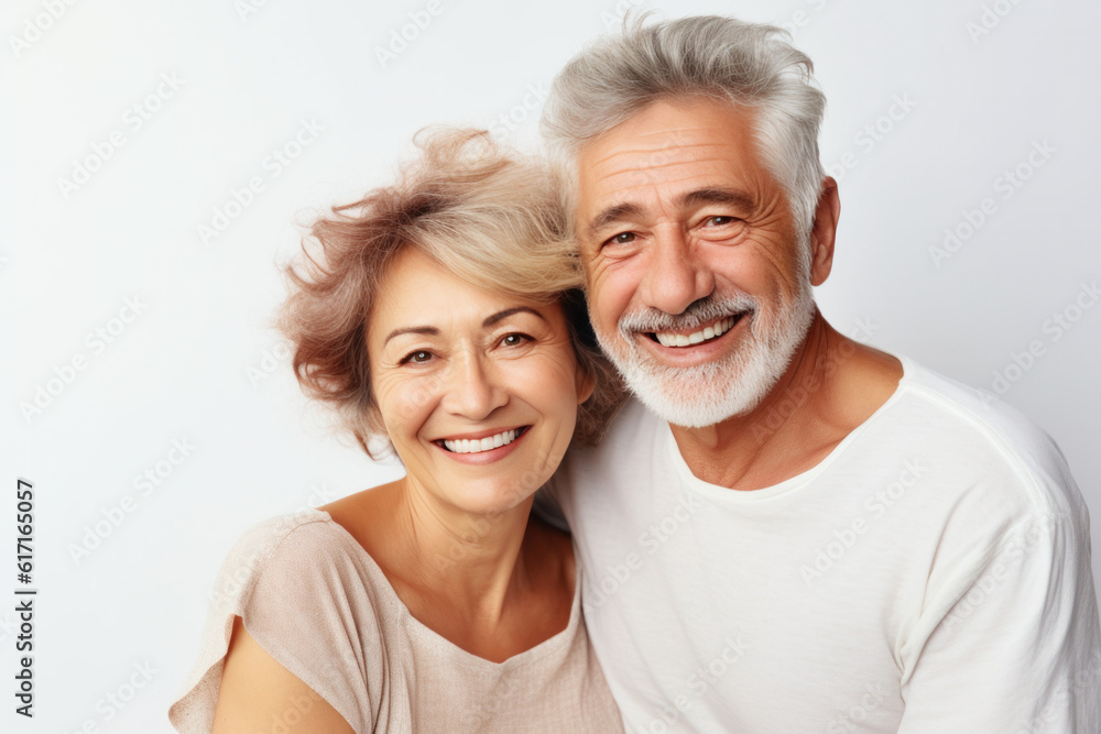 Happy couple in front of a white background ai generated Happy couple in front of a white background ai generated