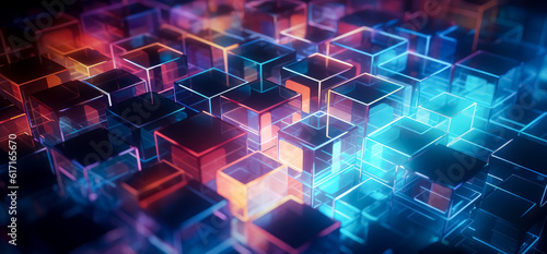 Colorful modern background of cubes glowing in multiple colors. 