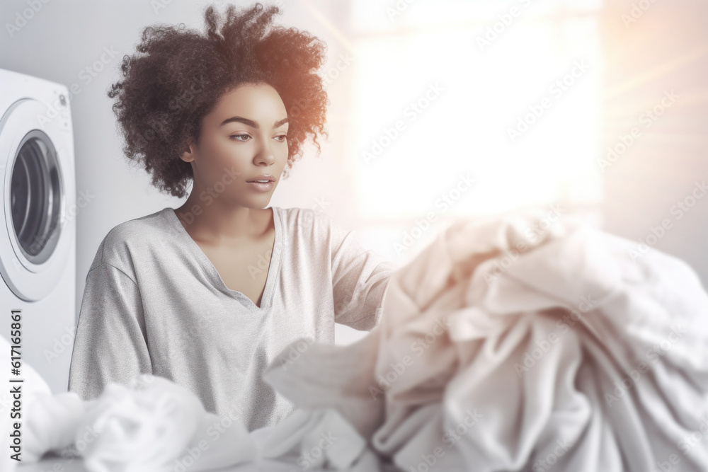 Happy woman doing laundry ai generated Happy woman doing laundry ai generated