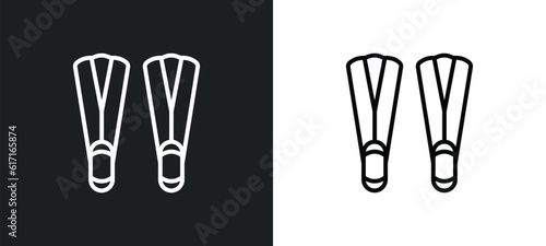 flippers line icon in white and black colors. flippers flat vector icon from flippers collection for web, mobile apps and ui.