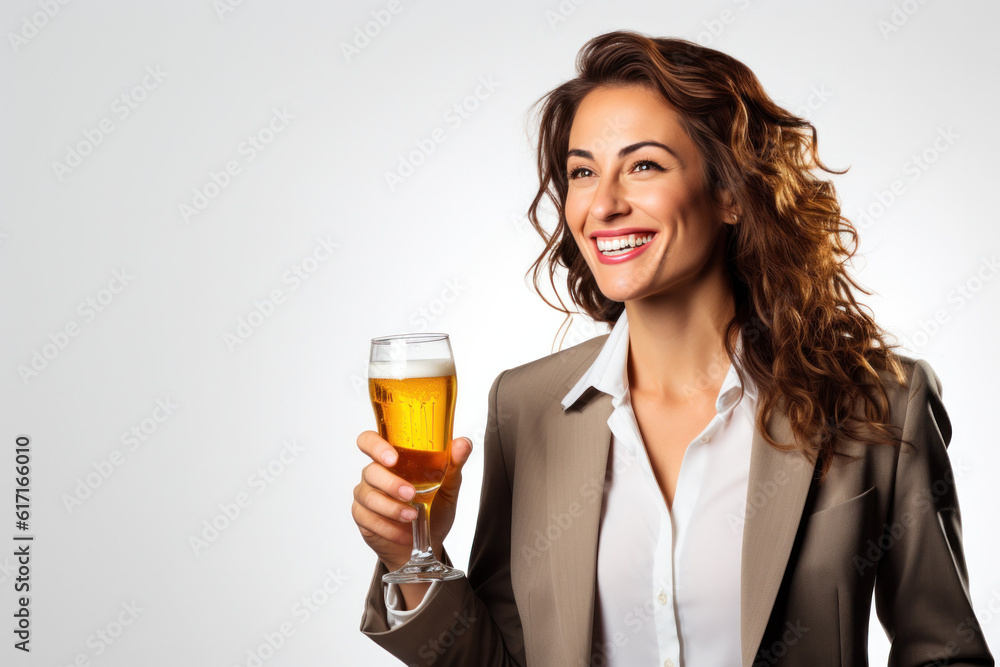Happy Woman with a beer ai generated Happy Woman with a beer ai generated