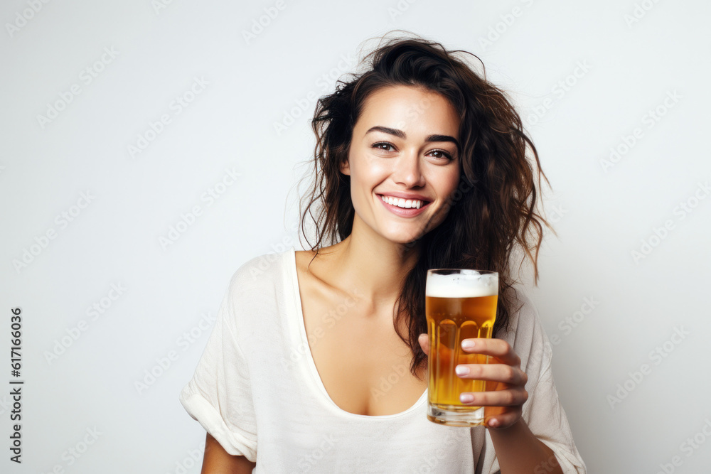 Happy Woman with a beer ai generated Happy Woman with a beer ai generated