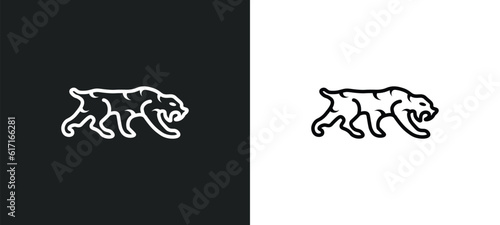 saber toothed tiger line icon in white and black colors. saber toothed tiger flat vector icon from saber toothed tiger collection for web, mobile apps and ui.