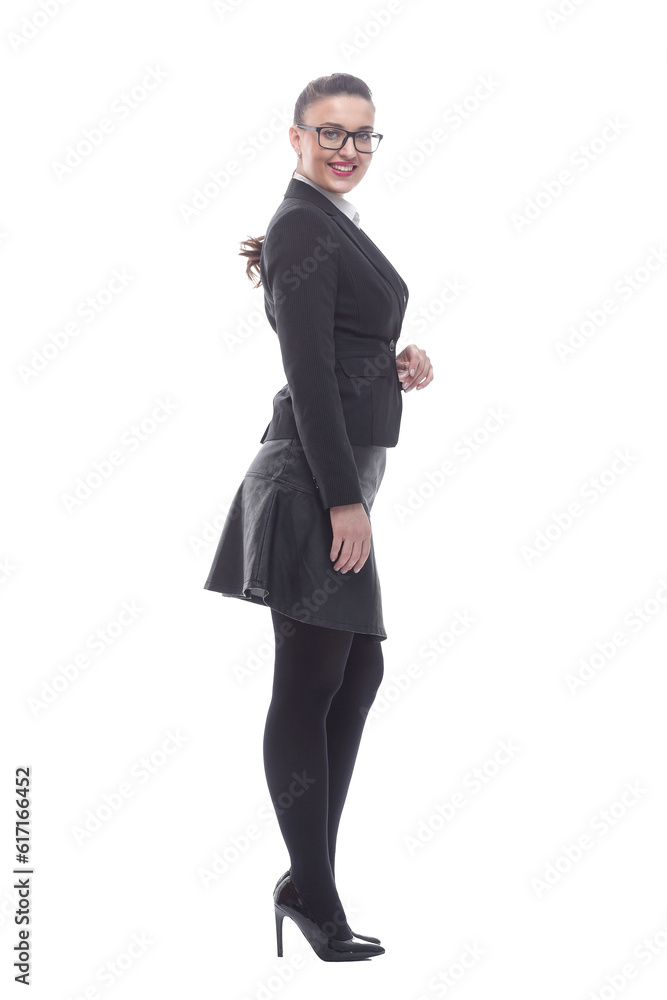 side view. confident business woman looking at the camera side view. confident business woman looking at the camera