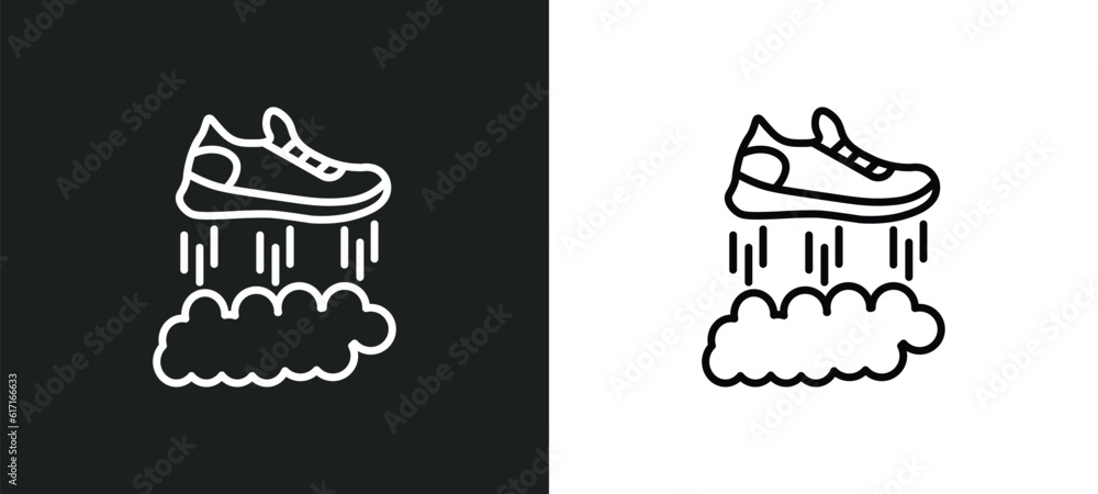 flying shoes line icon in white and black colors. flying shoes flat vector icon from flying shoes collection for web, mobile apps and ui. flying shoes line icon in white and black colors. flying shoes flat vector icon from flying shoes collection for web, mobile apps and ui.