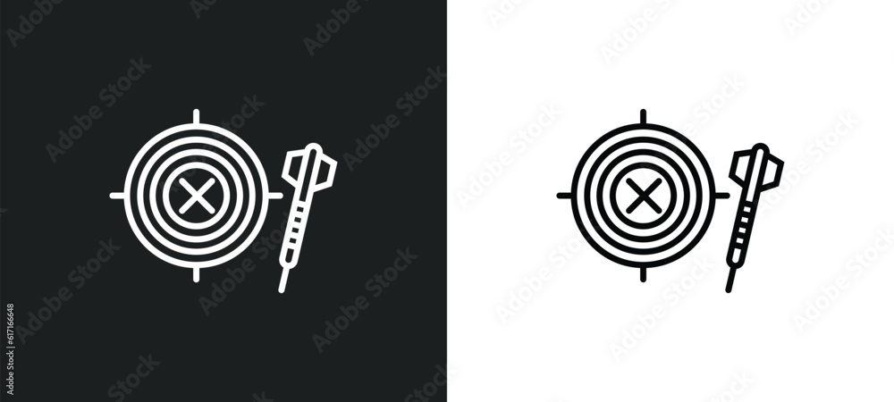 dartboard with dart line icon in white and black colors. dartboard with dart flat vector icon from dartboard with dart collection for web, mobile apps and ui. dartboard with dart line icon in white and black colors. dartboard with dart flat vector icon from dartboard with dart collection for web, mobile apps and ui.