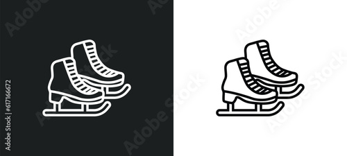ice skates line icon in white and black colors. ice skates flat vector icon from ice skates collection for web, mobile apps and ui.