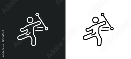 baton twirling line icon in white and black colors. baton twirling flat vector icon from baton twirling collection for web, mobile apps and ui.