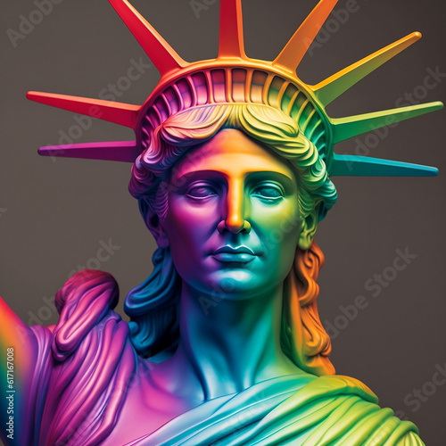 Liberty Statue in LGBTQ Rainbow Colors