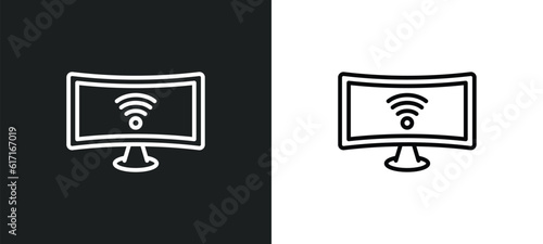 smart television line icon in white and black colors. smart television flat vector icon from smart television collection for web, mobile apps and ui.