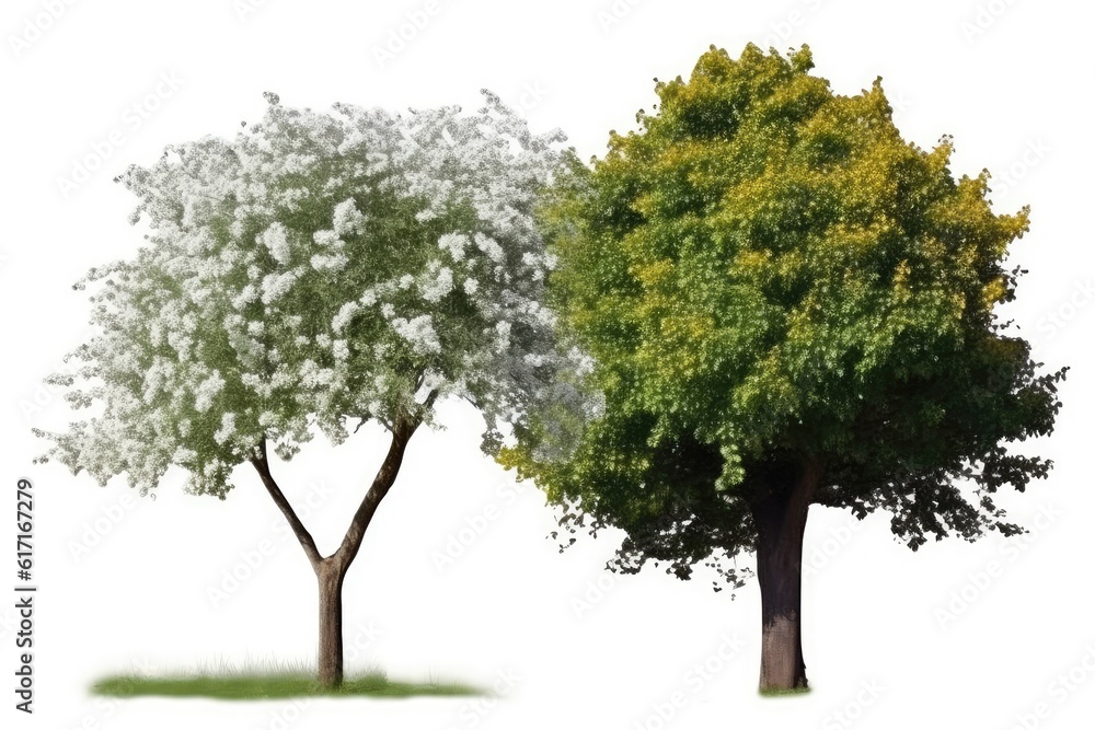 Illustration of two trees standing side by side with a blue sky background Illustration of two trees standing side by side with a blue sky background