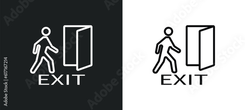 emergency exit line icon in white and black colors. emergency exit flat vector icon from emergency exit collection for web, mobile apps and ui.
