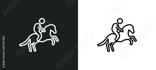 horseman line icon in white and black colors. horseman flat vector icon from horseman collection for web, mobile apps and ui.