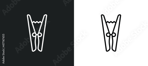 clothespin line icon in white and black colors. clothespin flat vector icon from clothespin collection for web, mobile apps and ui.